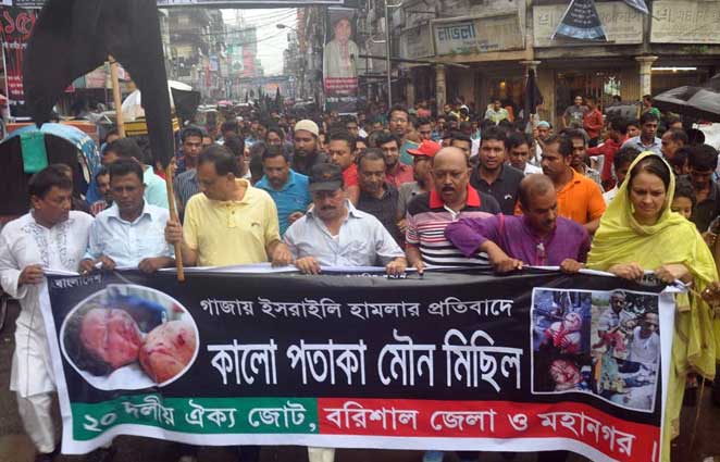 গাজায় গণহত্যার প্রতিবাদে বিএনপির কালো পতাকা মিছিল