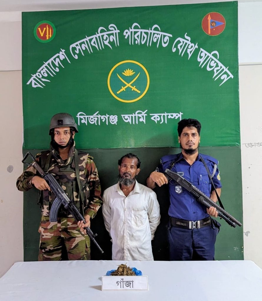মির্জাগঞ্জে ১৩০ গ্রাম গাঁজাসহ মাদক কারবারি আটক
