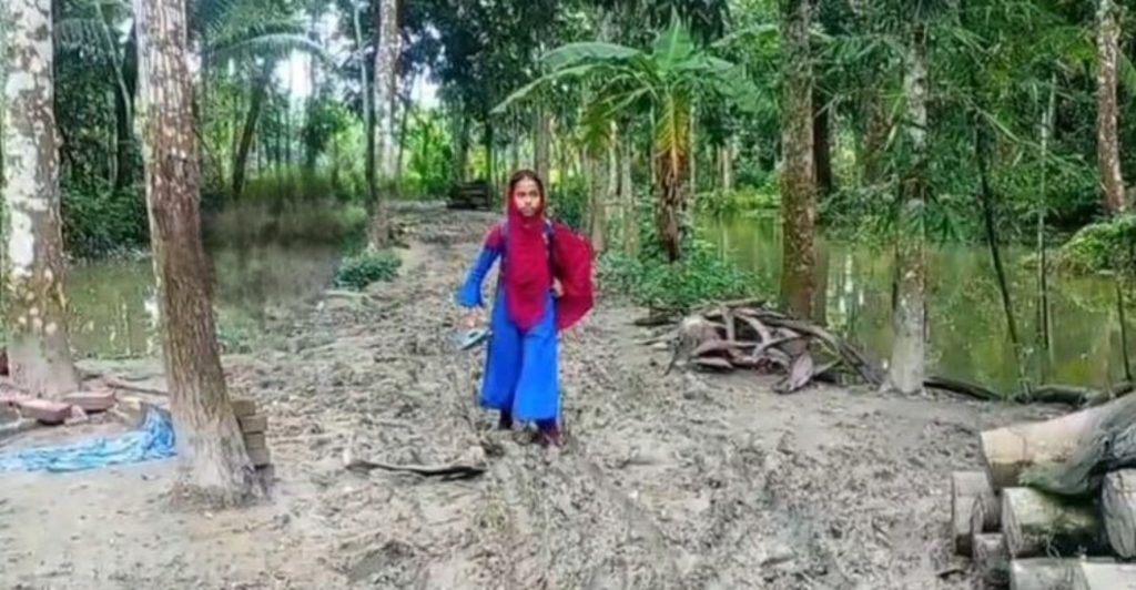 নলছিটিতে সড়কের অভাবে খাটিয়ায় করে রোগী বহন