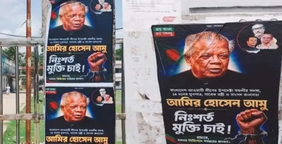 ঝালকাঠি জুড়ে আমির হোসেন আমুর মুক্তি দাবিতে পোস্টার